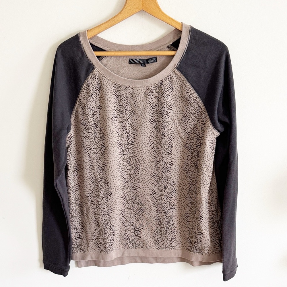 Vans black/tan dot print colorblock long sleeve crewneck sweatshirt size XL